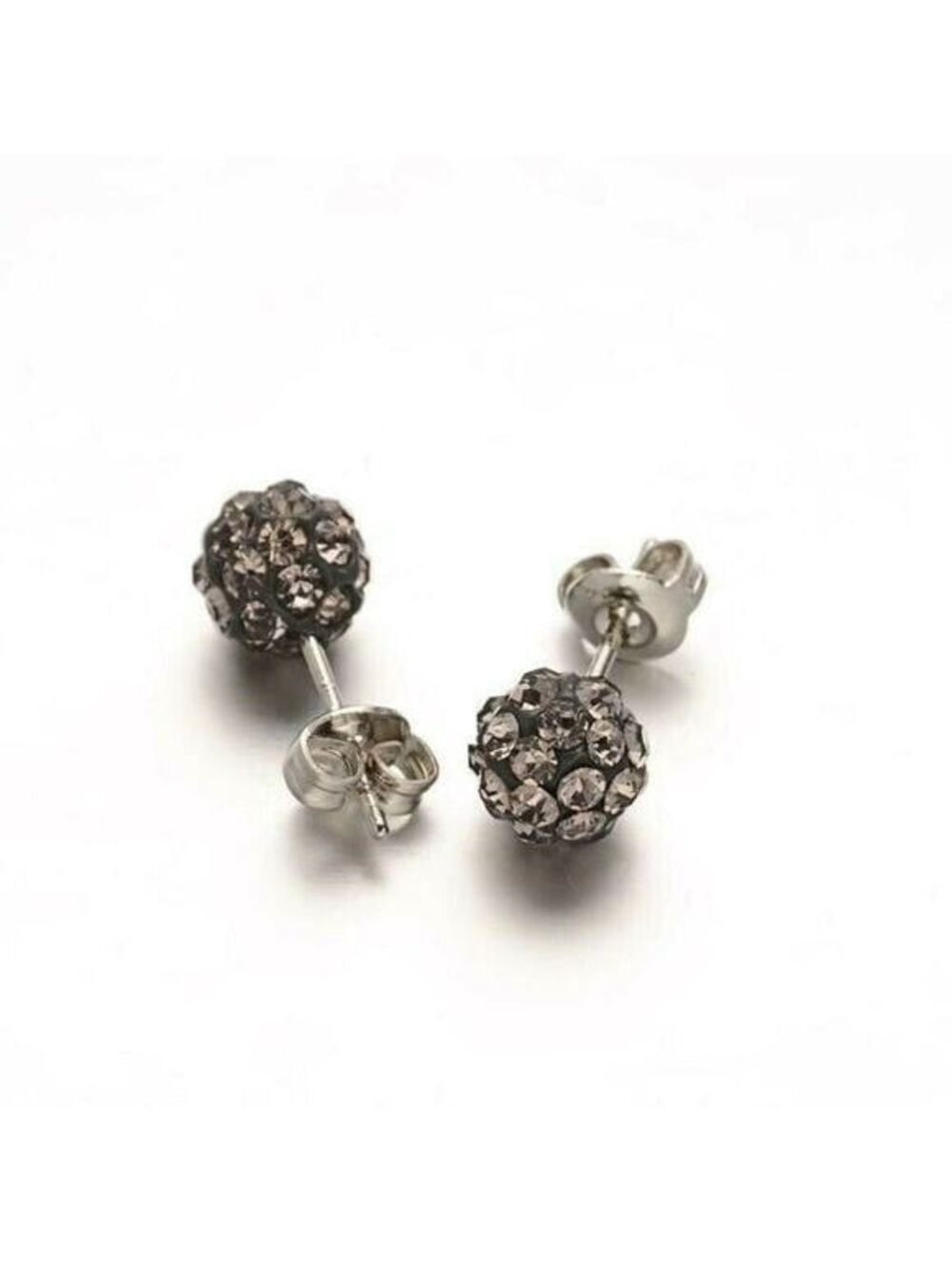 NEW Austrian Crystal Ball Surgical Steel 6mm Disco Stud Earrings Black Diamond